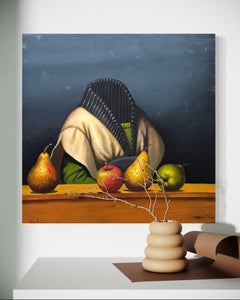 Still life with Blue-eyed Woman Portrait Surrealism Original oil Painting