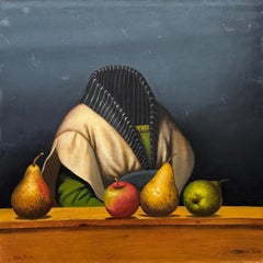 Natura morta con ritratto di donna dagli occhi azzurri Surrealismo Pittura ad olio originale