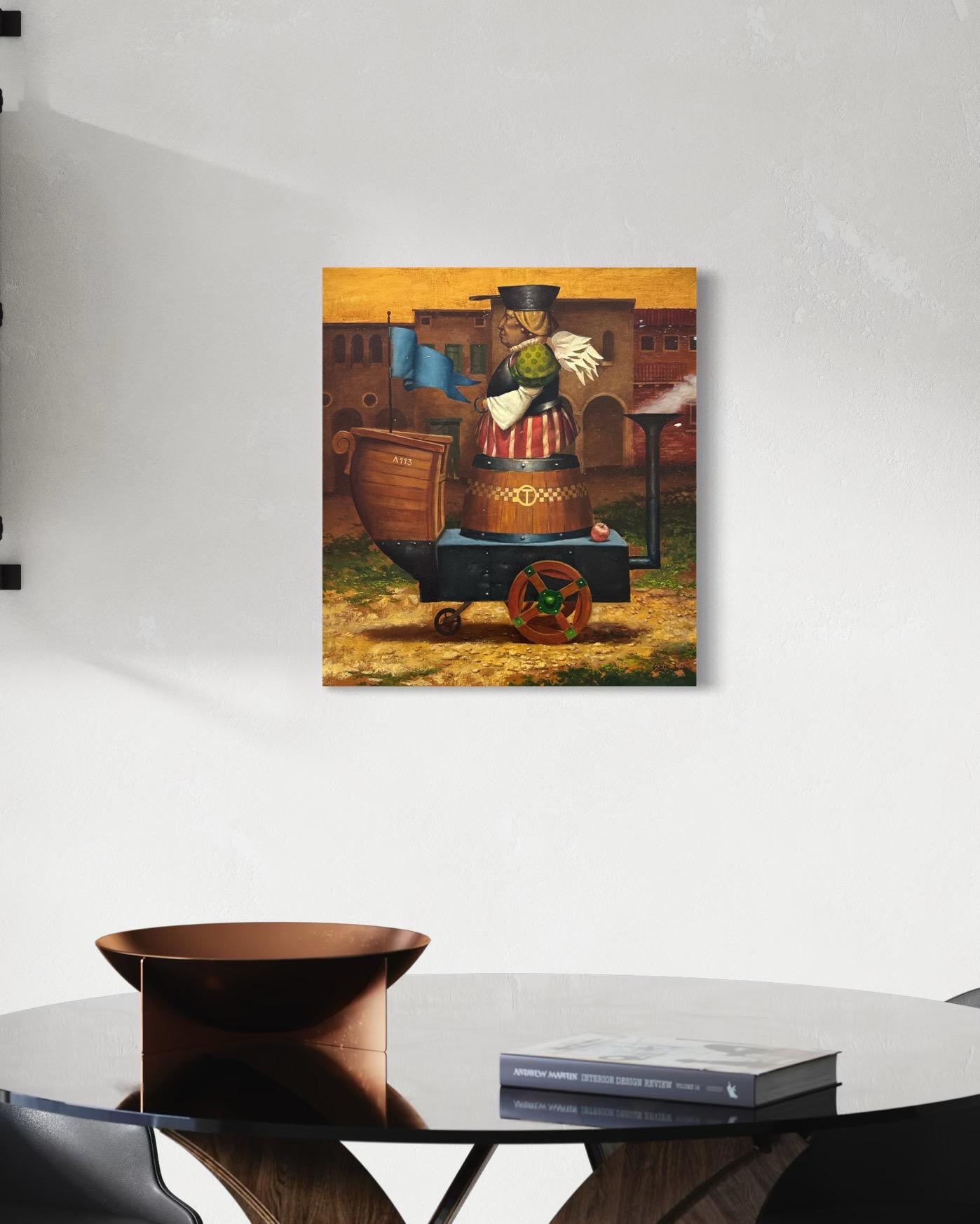 Taxi Service Ashot, Figurative Surrealism, Original oil Painting For Sale 1