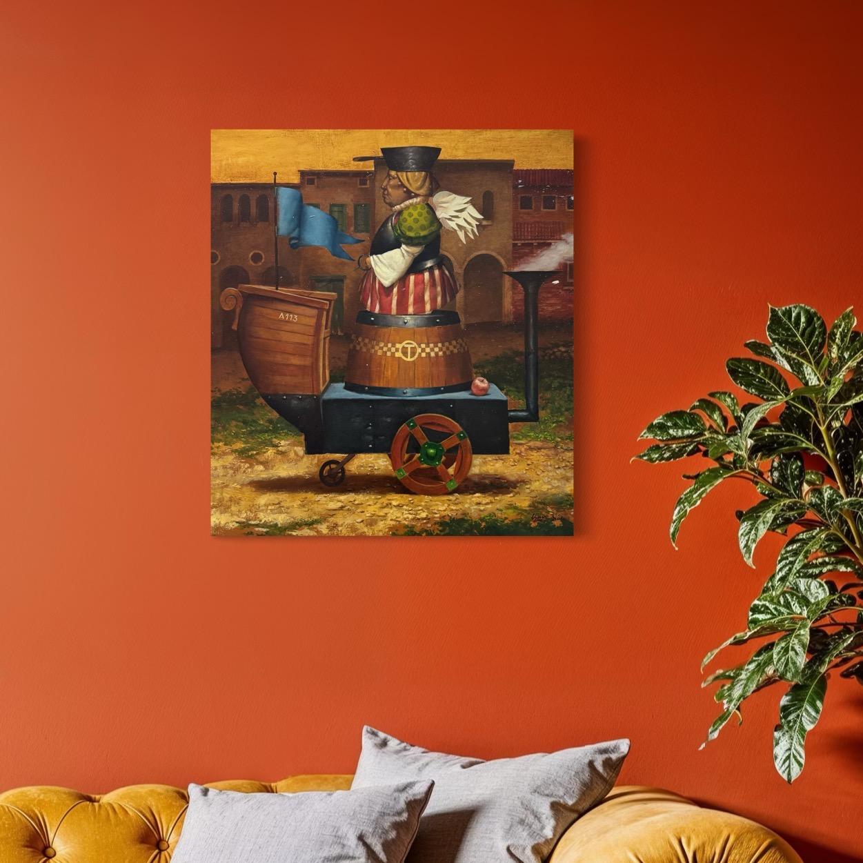 Taxi Service Ashot, Figurative Surrealism, Original oil Painting For Sale 5