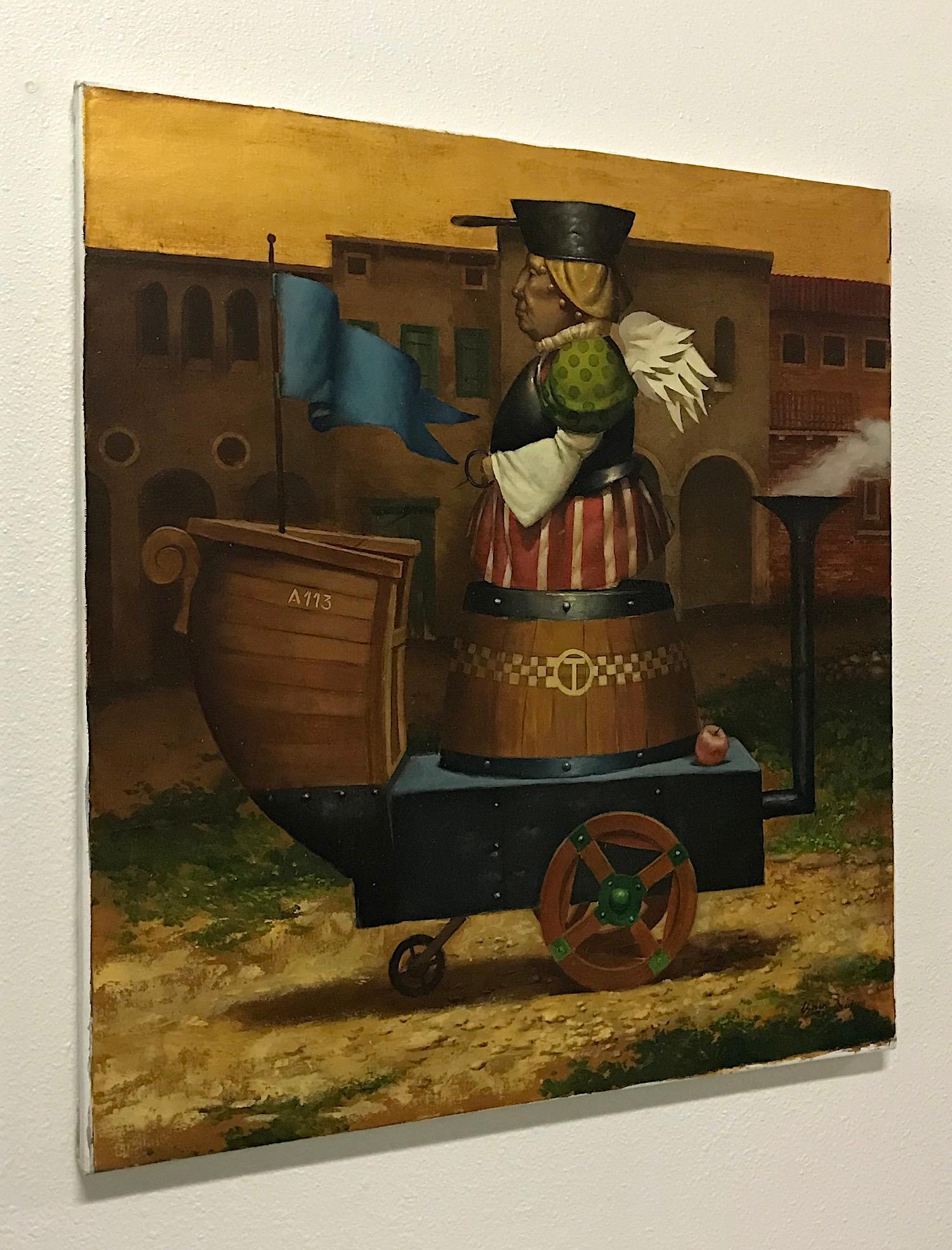 Servicio de taxi, Surrealismo figurativo, Pintura al óleo original - Painting de Ashot Yan