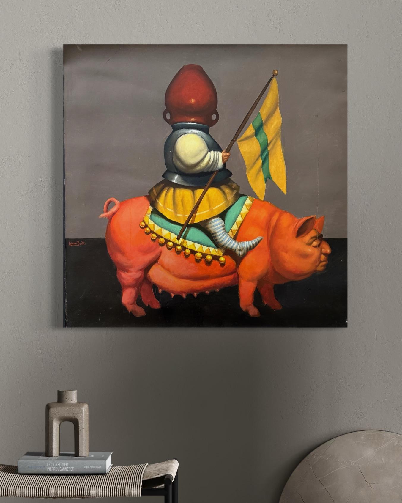 The Hero, figurativer Surrealismus, Original-Ölgemälde, handgefertigtes Kunstwerk im Angebot 1
