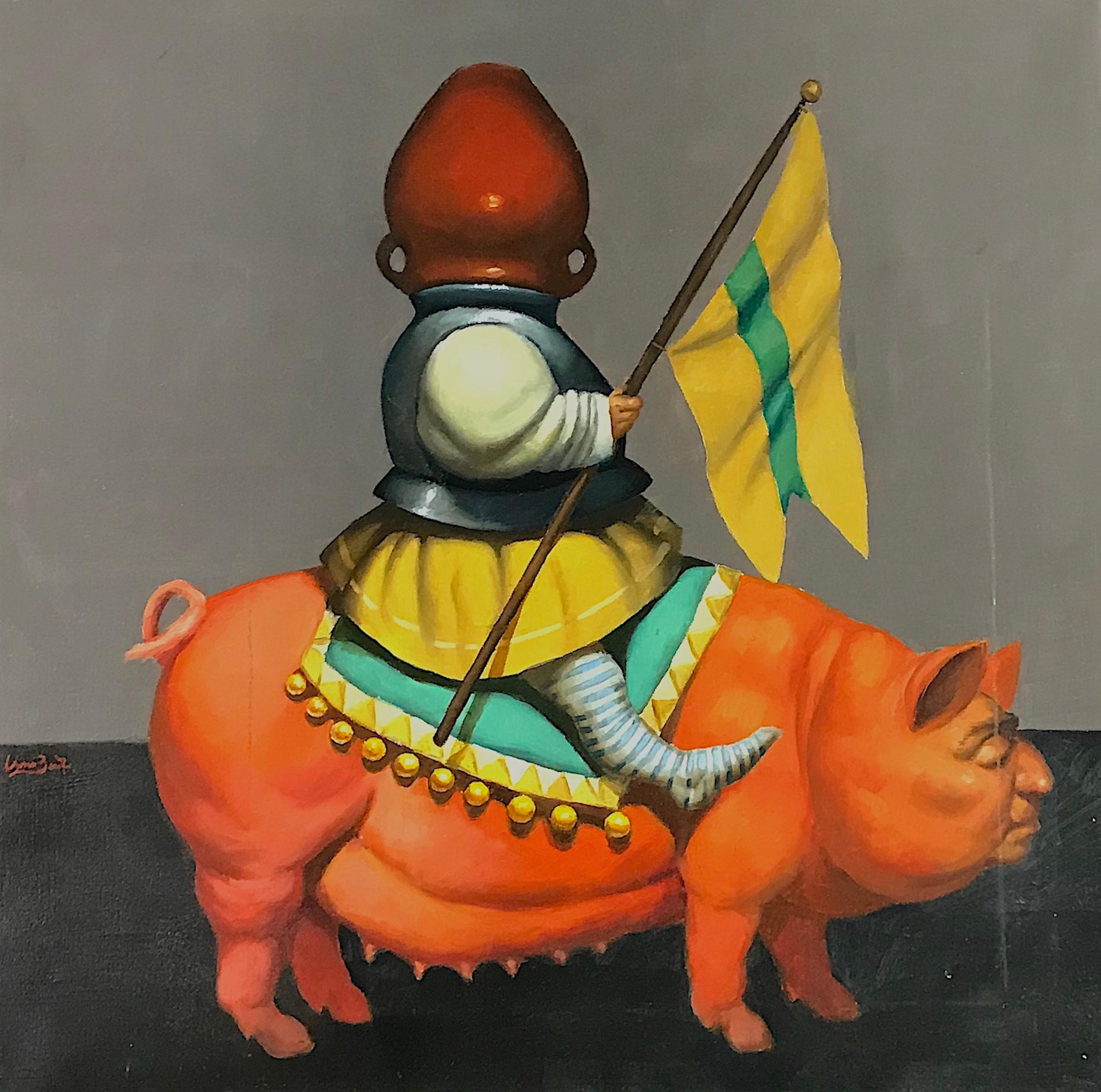 Figurative Painting de Ashot Yan - El héroe, Surrealismo figurativo, Pintura al óleo original, Obra de arte hecha a mano