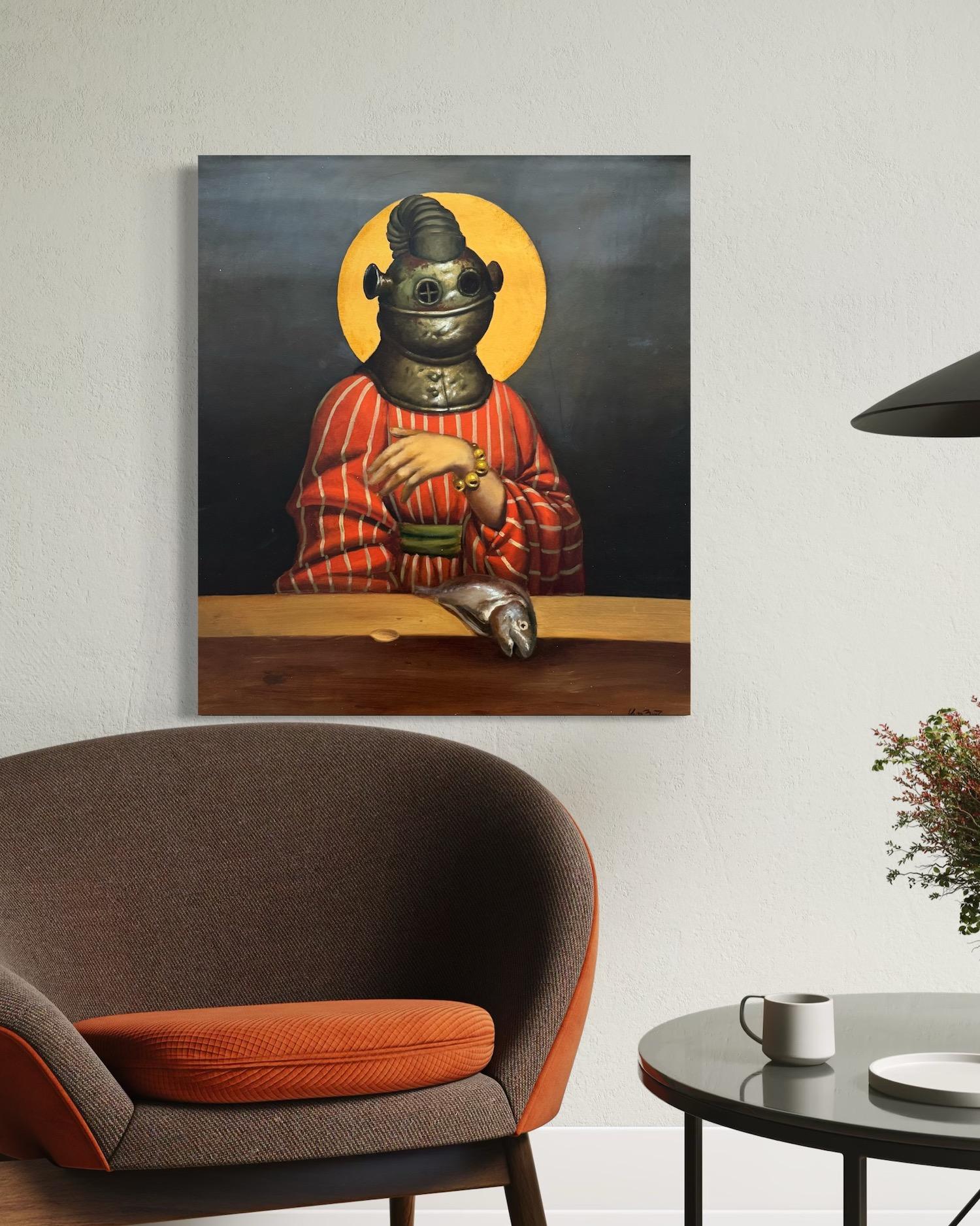 Le Saint Portrait Surréalisme Peinture à l'huile originale en vente 2