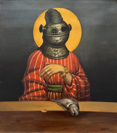 Il Santo Ritratto Surrealismo Pittura ad olio originale