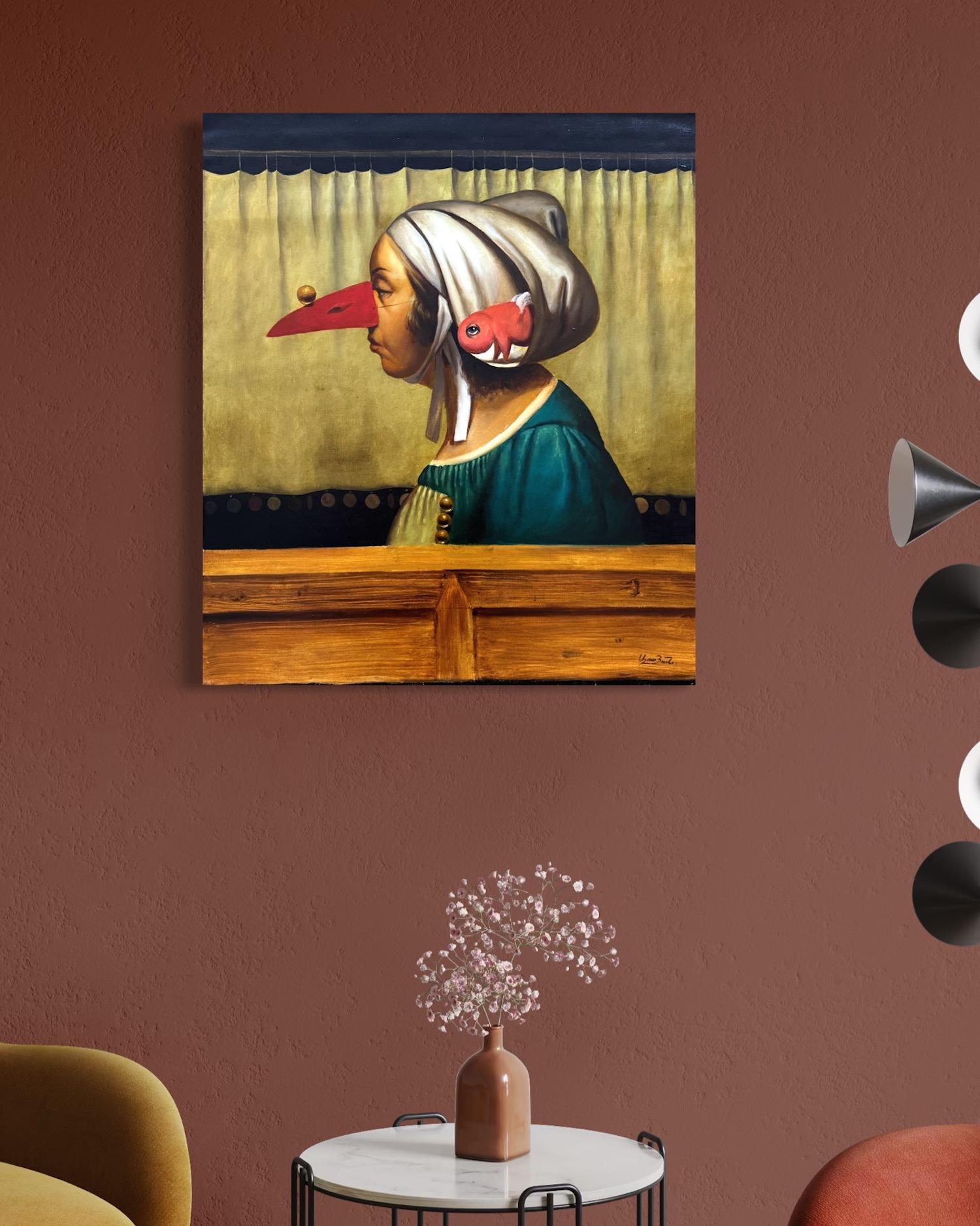 Le portrait de Joko Surréalisme Peinture à l'huile originale - Marron Portrait Painting par Ashot Yan