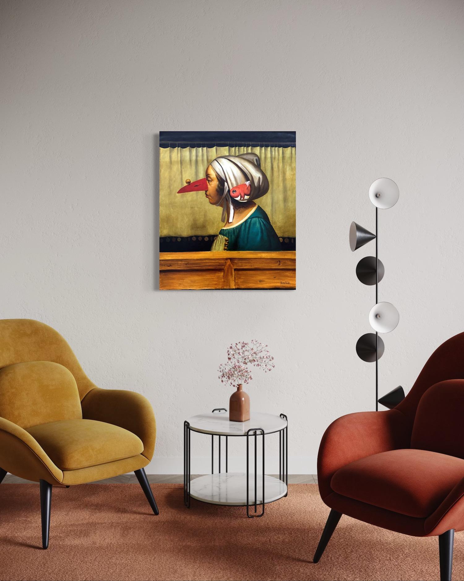 Portrait Surréalisme Peinture originale
Artistics : Ashot Yan
Oeuvre : Peinture à l'huile originale, œuvre d'art faite à la main, unique en son genre
Médium : Huile sur lin,
Année : 2023
Style : Portrait Surréalisme, 
Titre :  Le Joko
Taille : 31