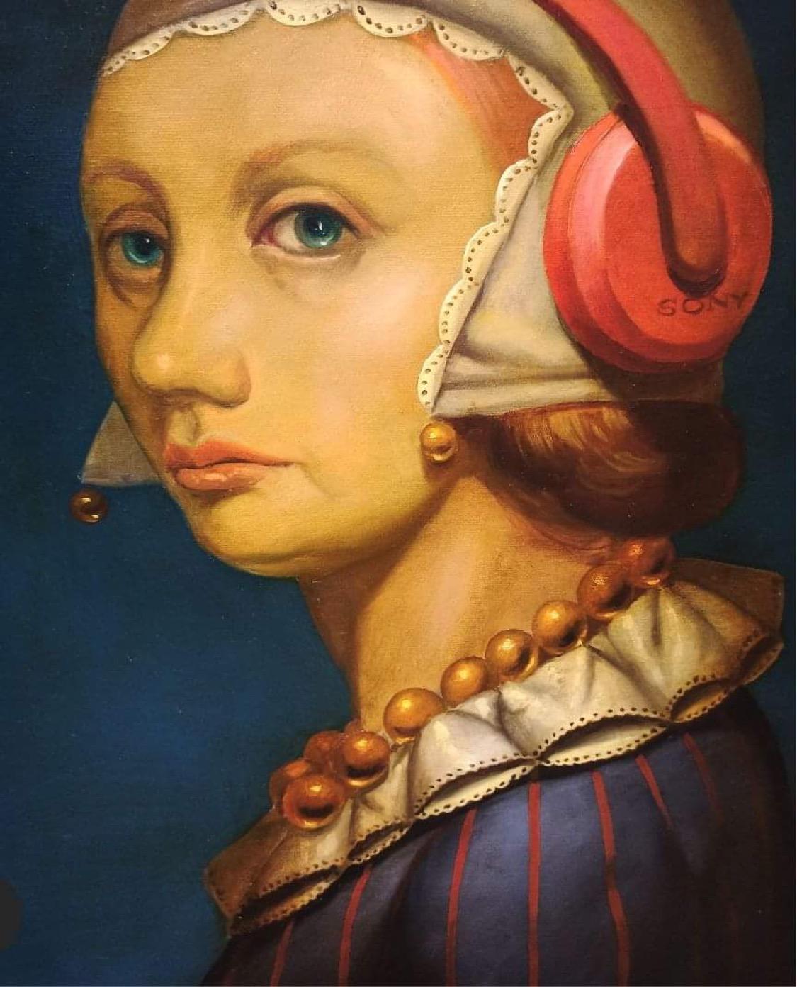 L'insegnante di musica, Ritratto surreale, Pittura ad olio originale, pronta da appendere - Painting di Ashot Yan