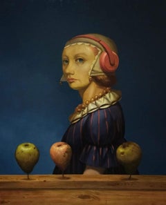El profesor de música, Retrato Surrealismo, Pintura al óleo original, Lista para colgar