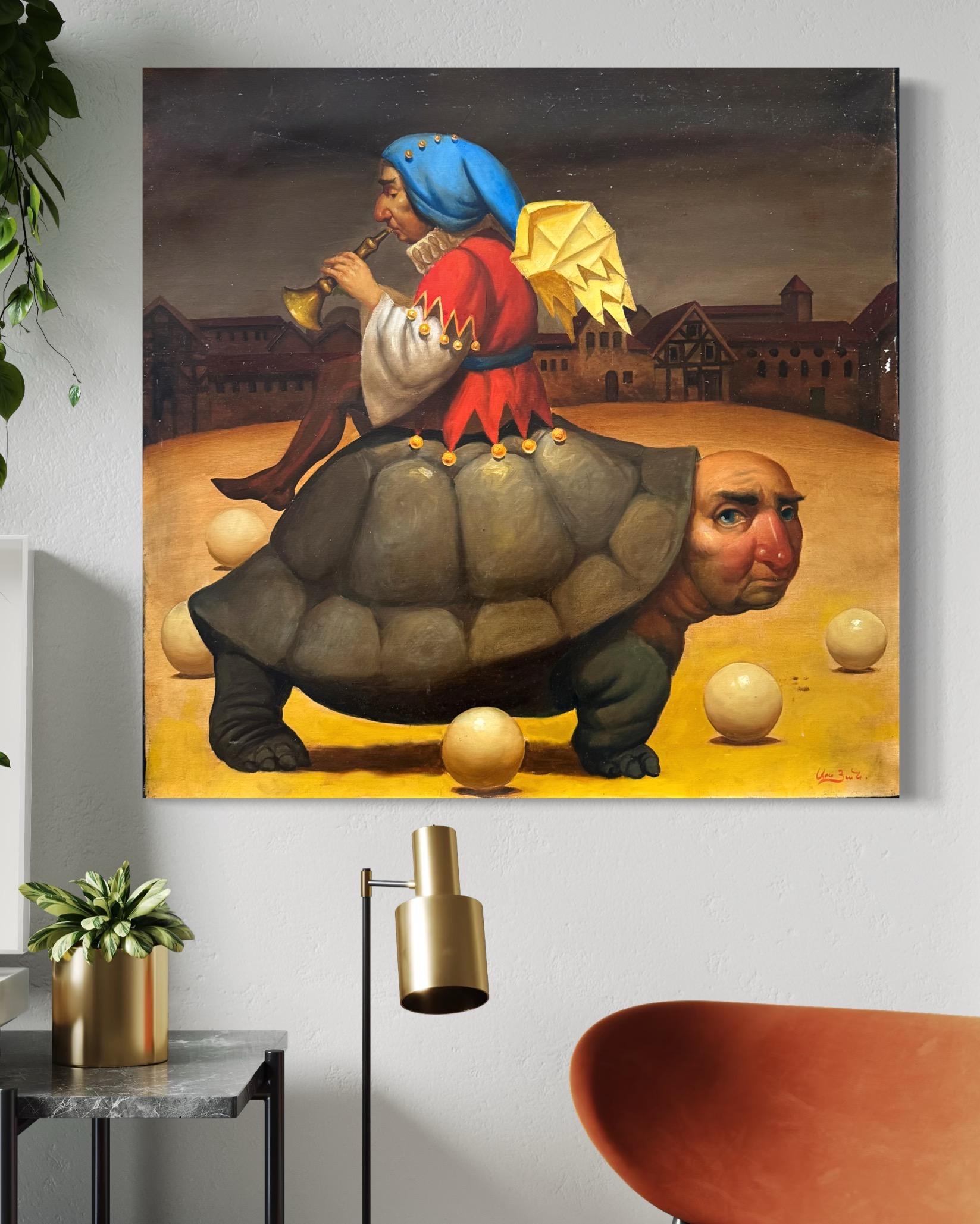 Figurative Surrealism Original Painting
Artistics : Ashot Yan
Oeuvre : Peinture à l'huile originale, œuvre d'art faite à la main, unique en son genre
Médium : Huile sur lin,
Année : 2018
Style : Surréalisme figuratif, 
Titre : Le clown triste,