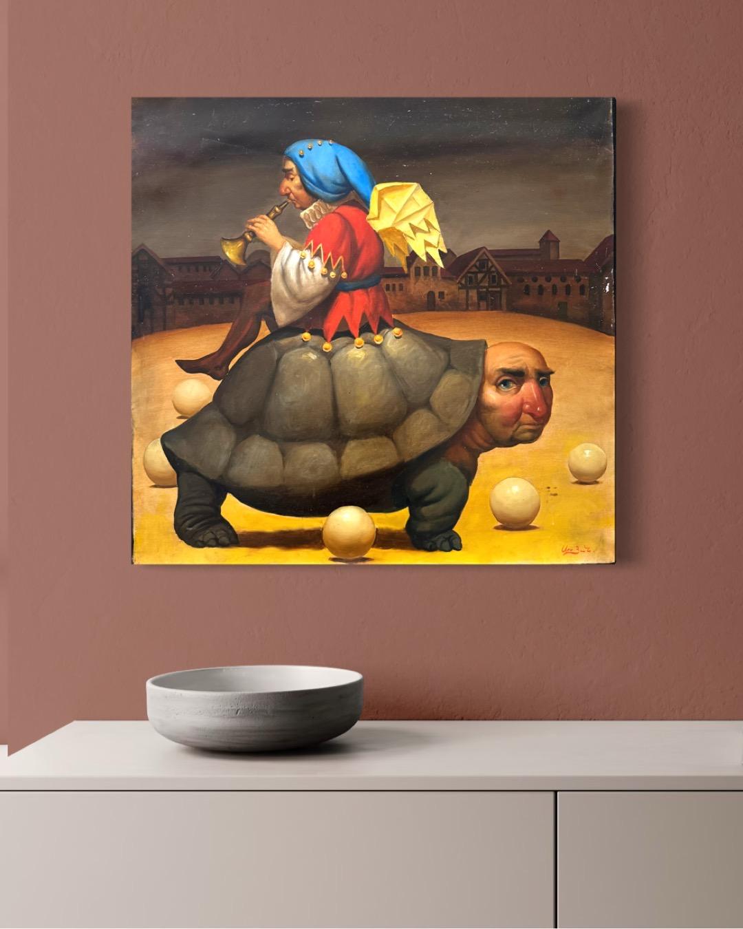 The Sad Clown, Figurative Surrealism, Original oil Painting, Handmade artwork en vente 2