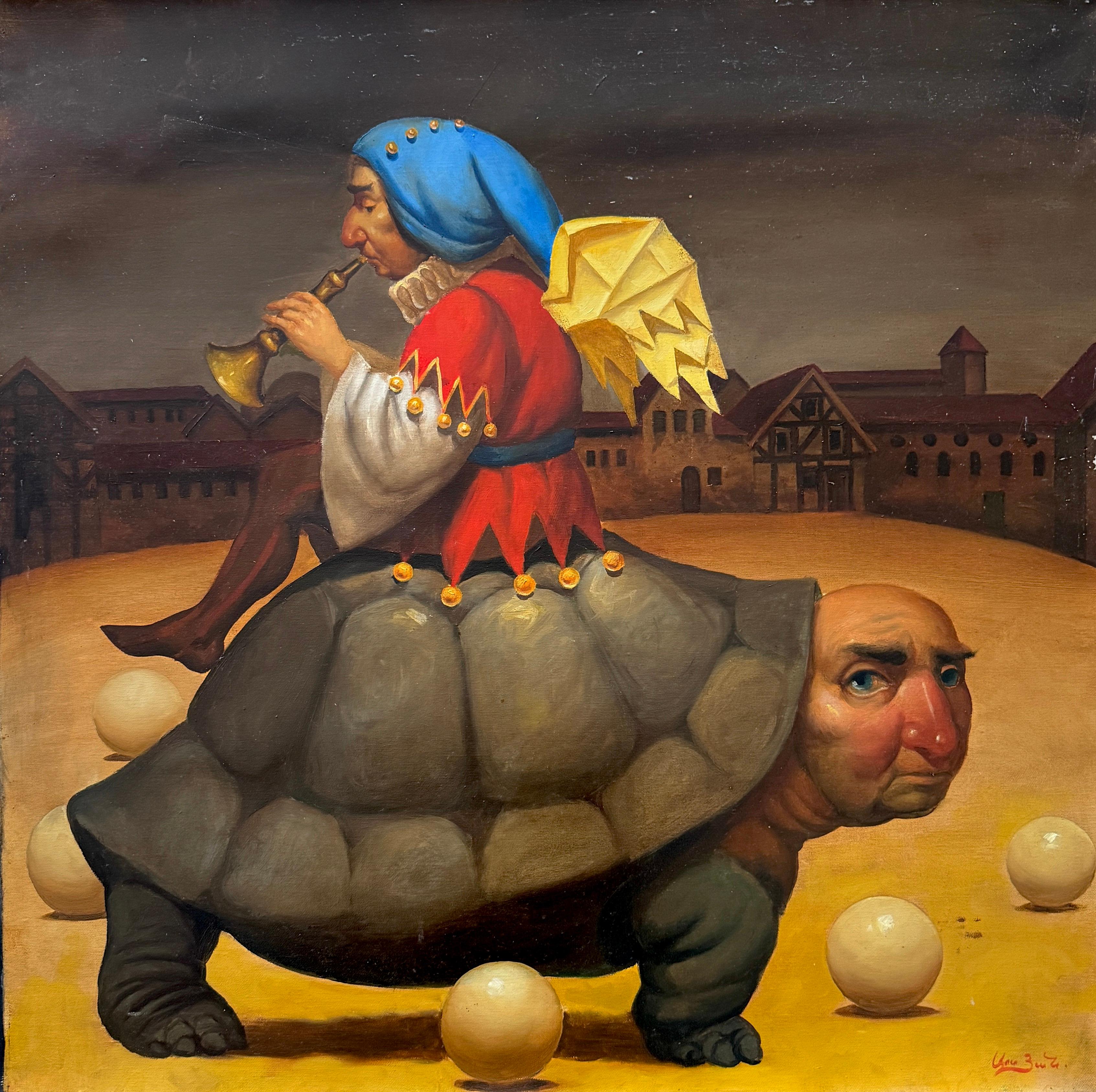 The Sad Clown, Figurative Surrealism, Original oil Painting, Handmade artwork