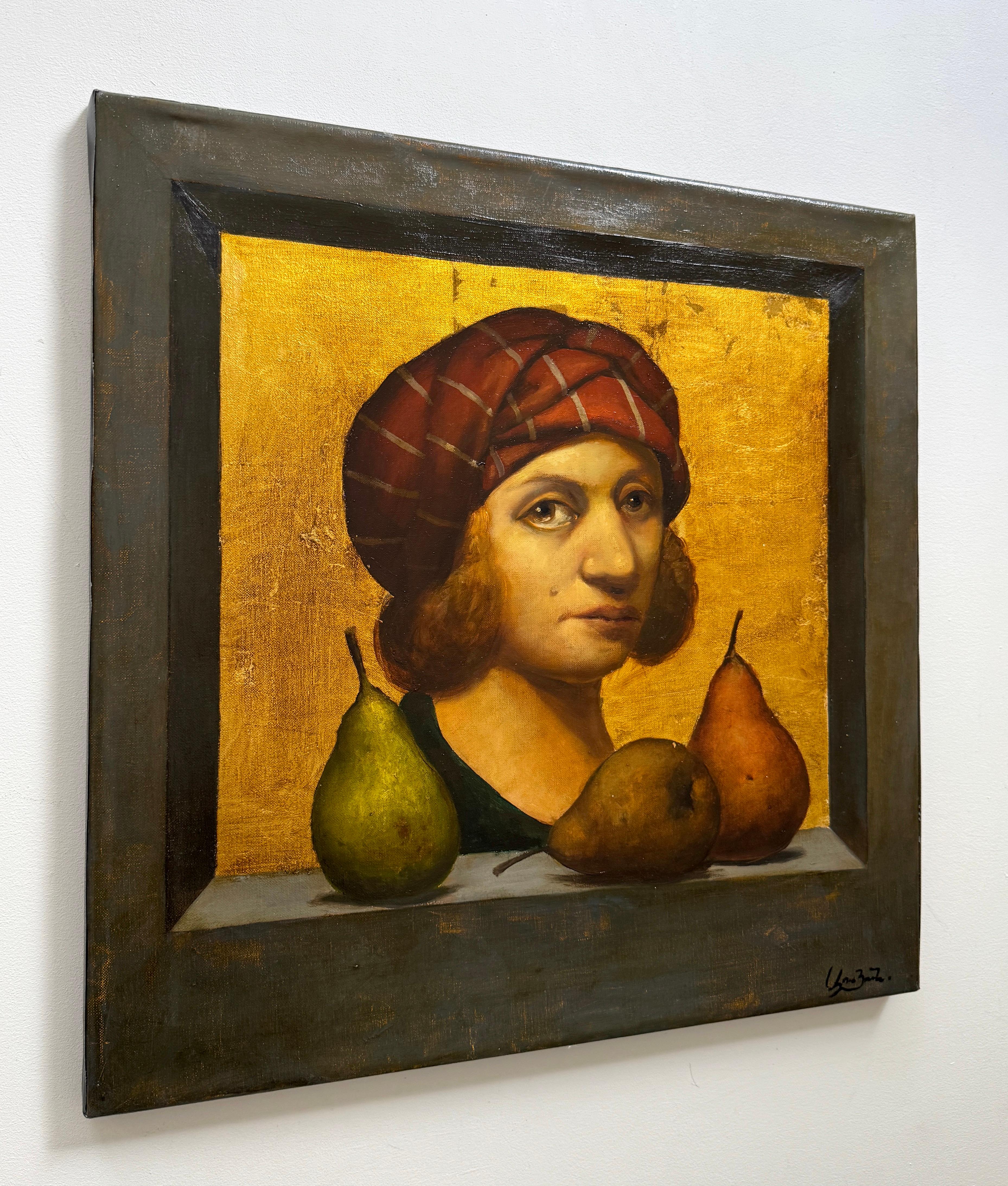 Trois histoires, Portrait Surréalisme Peinture à l'huile originale - Marron Portrait Painting par Ashot Yan