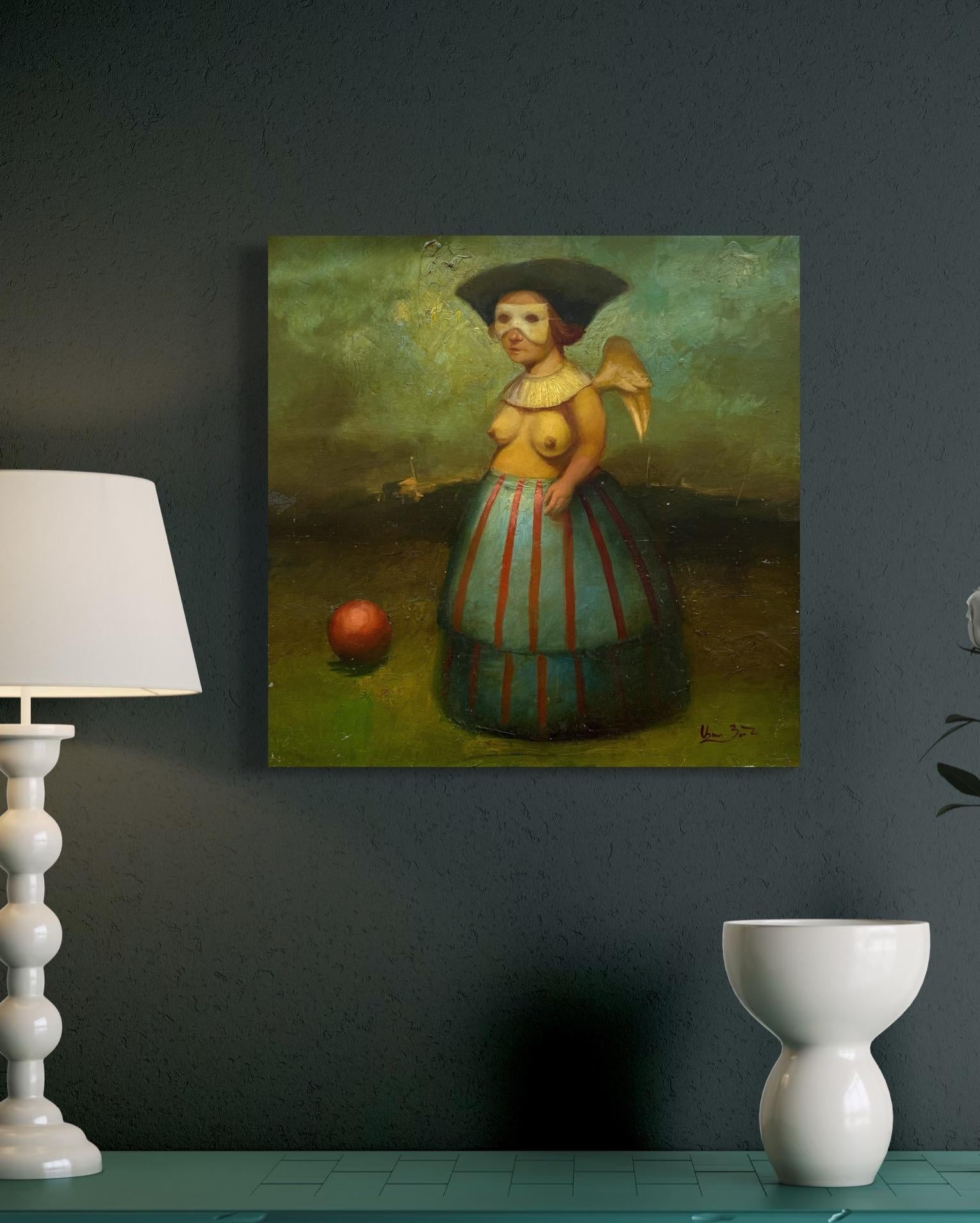 Under the Mask, Figurative Surrealism Original oil Painting For Sale 2