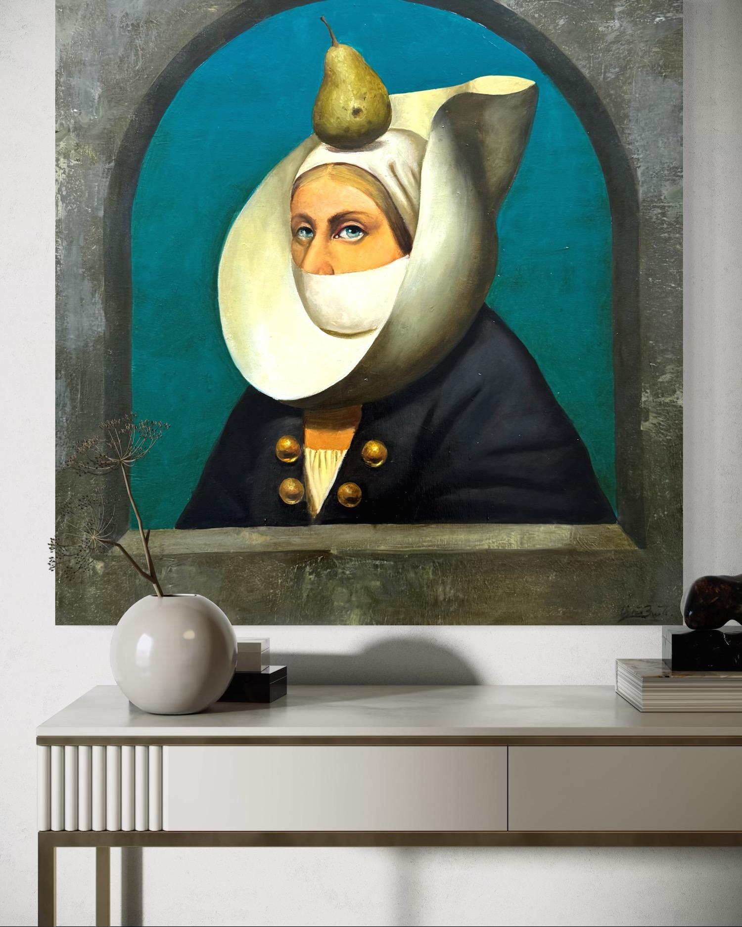 Portrait d'attente Surréalisme Peinture à l'huile originale - Painting de Ashot Yan