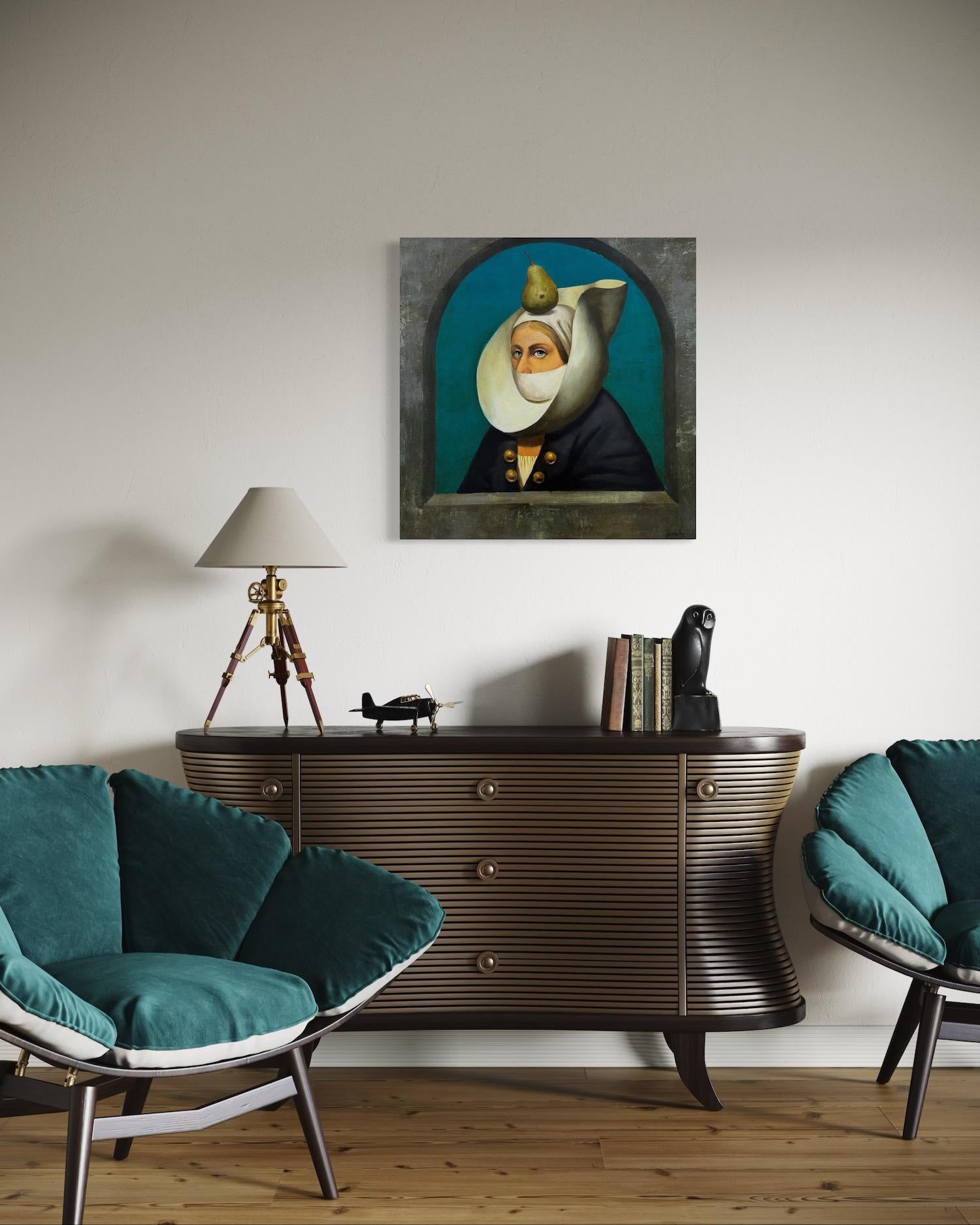 Portrait d'attente Surréalisme Peinture à l'huile originale en vente 2