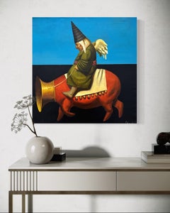 Walk along Lupie street Figurative Surrealism Original oil Painting