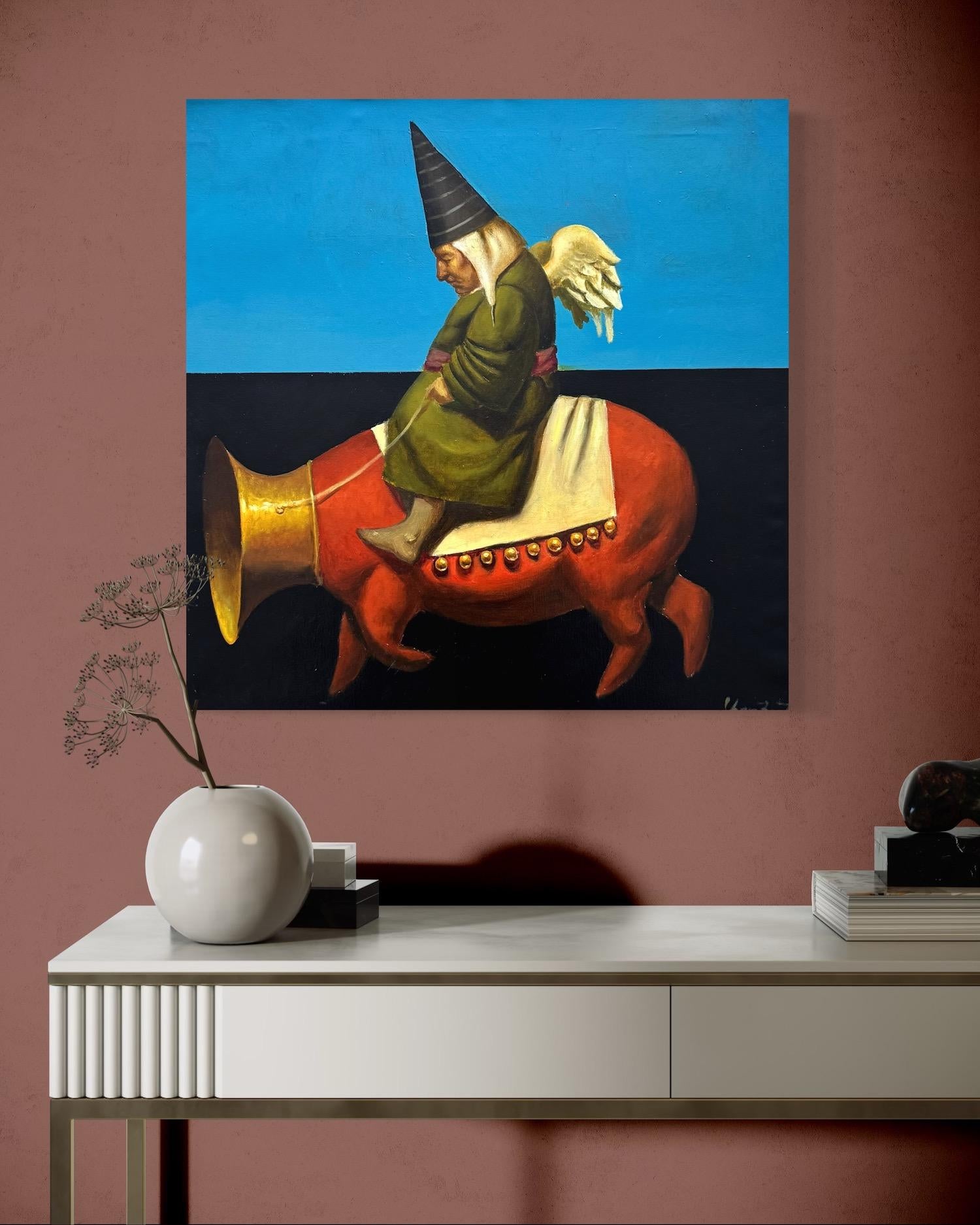 Figurative Surrealism Original Painting
Artist: Ashot Yan
Work: Original Oil Painting, Handmade Artwork, One of a Kind
Medium: Oil on Linen,
Year: 2023
Style: Portrait Surrealism, 
Title: Walk along Lupie Street
Size: 21.5
