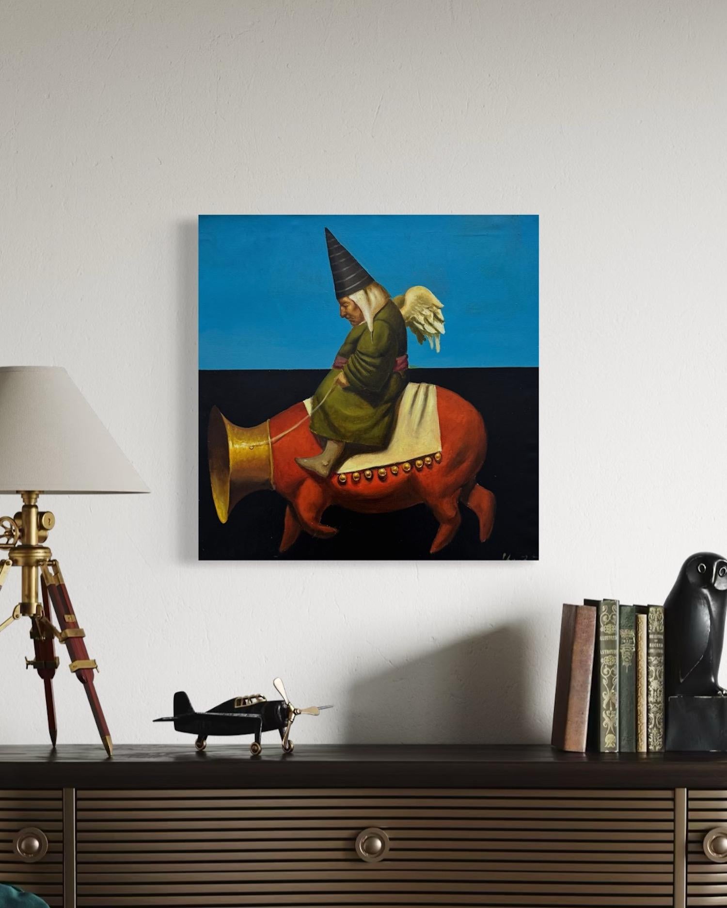 Walk along Lupie street Figurative Surrealism Original oil Painting For Sale 1