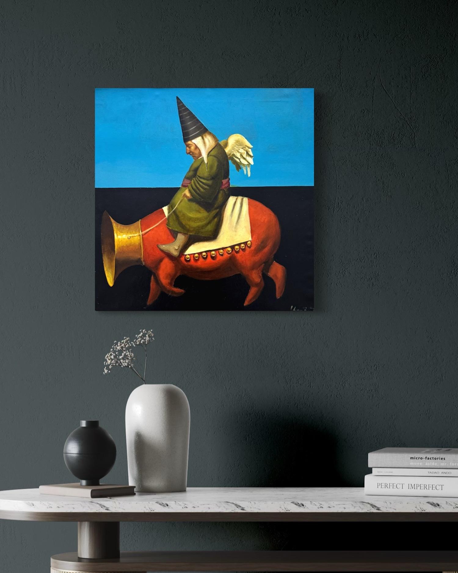 Walk along Lupie street Figurative Surrealism Original oil Painting For Sale 3