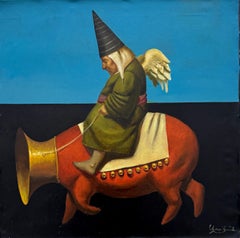 Passeggiata lungo via Lupie Surrealismo figurativo Pittura ad olio originale