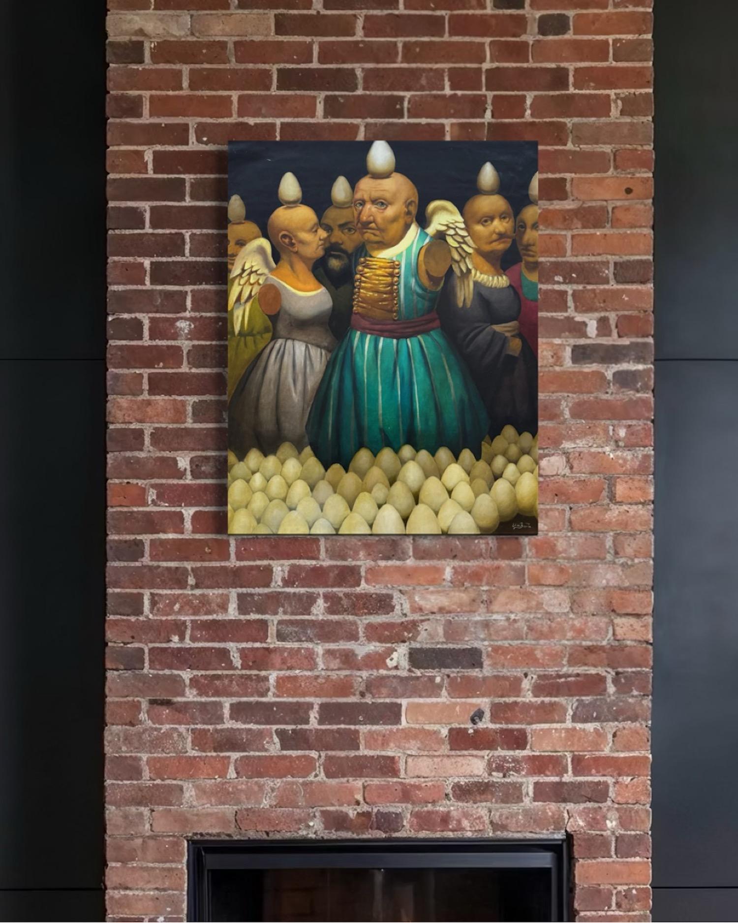 Portrait Figurative Surrealism Original Painting
Artist: Ashot Yan
Work: Original Oil Painting, Handmade Artwork, One of a Kind
Medium: Oil on Linen,
Year: 2023
Style: Figurative Surrealism, 
Title:  Walk in Paradise
Size: 39