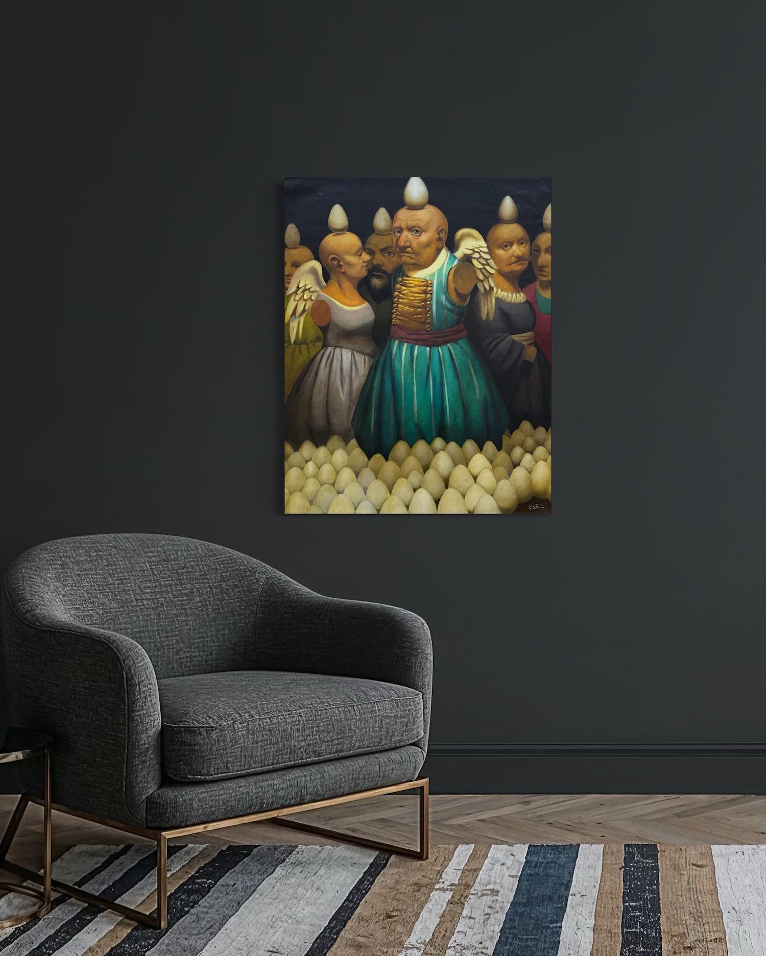 Walk in Paradise Figurative Surrealism Original oil Painting For Sale 1