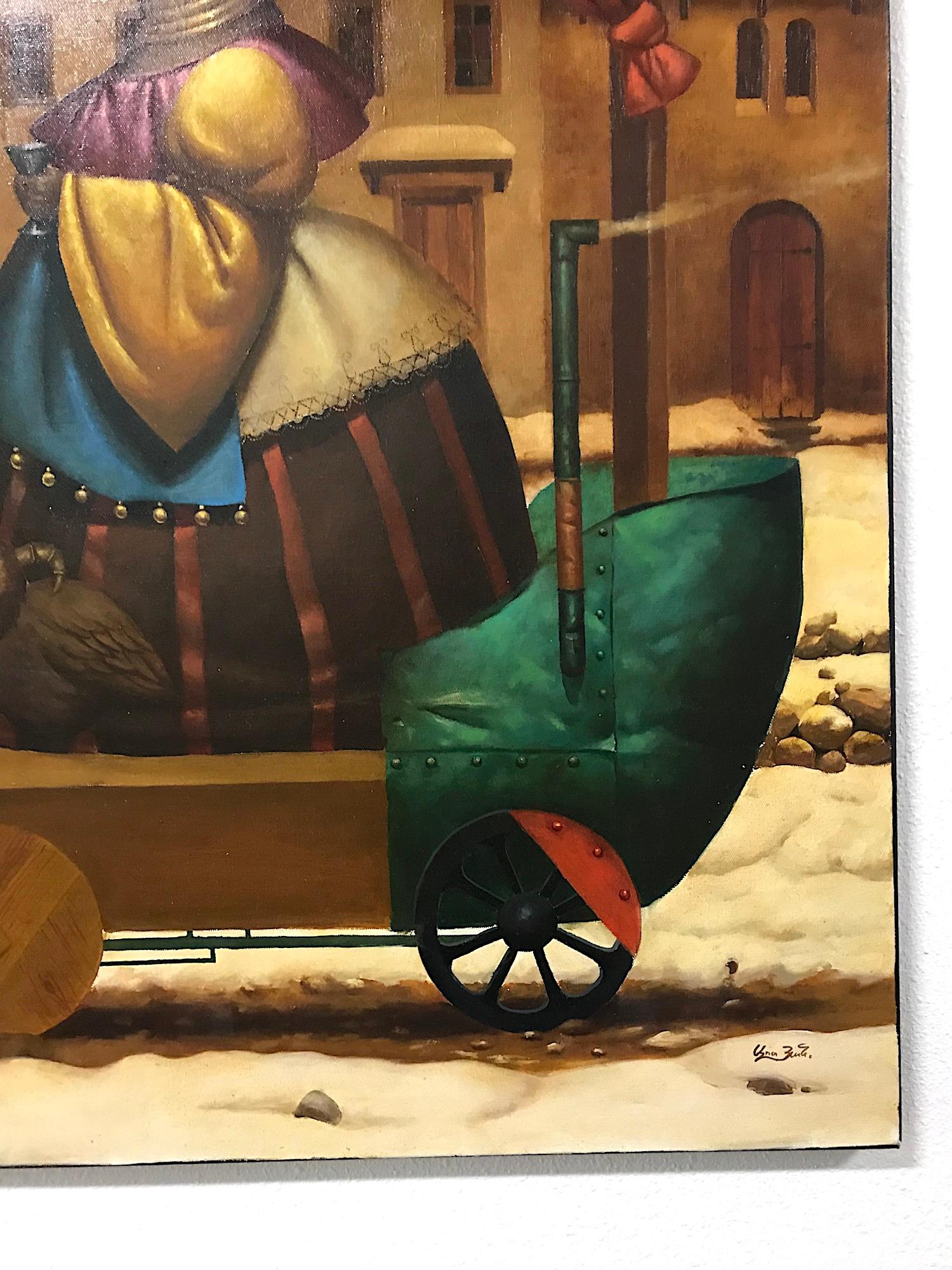 Paseando a la Reina, Surrealismo Figurativo, Pintura al óleo original - Painting de Ashot Yan