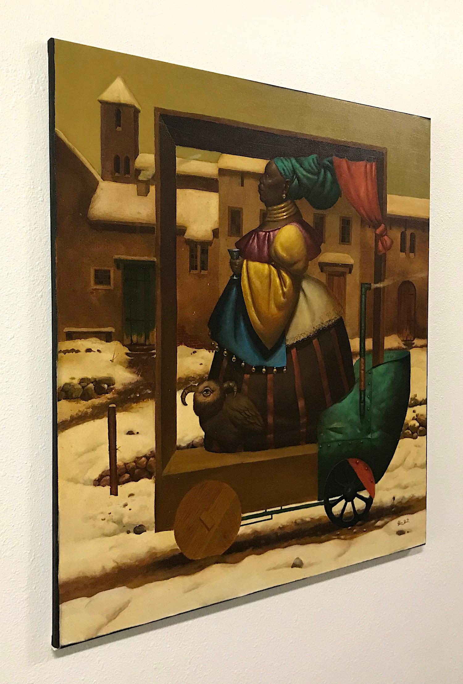 Paseando a la Reina, Surrealismo Figurativo, Pintura al óleo original - Painting Académico de Ashot Yan