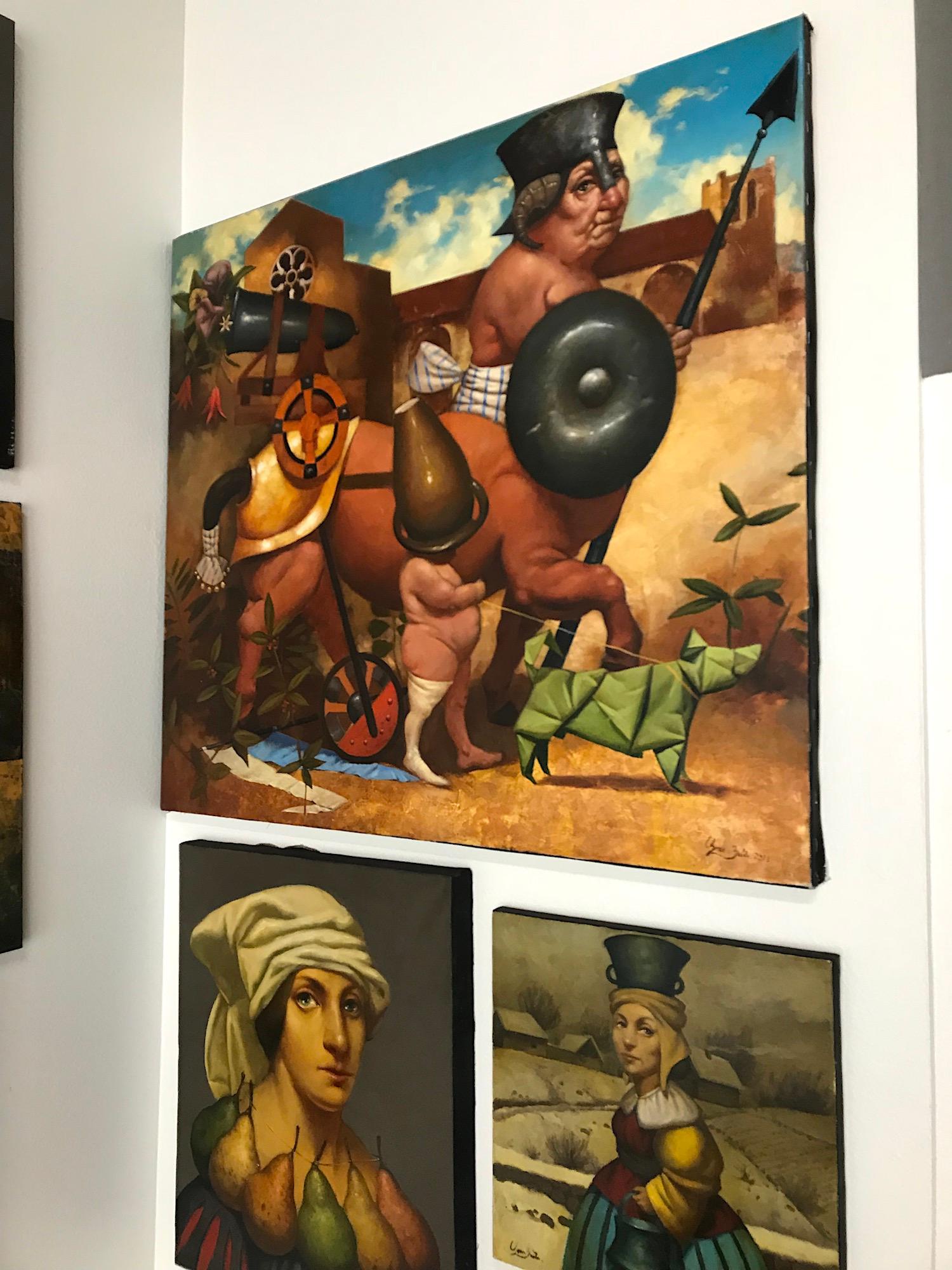 Guerra y paz, Surrealismo figurativo, Pintura al óleo original - Painting Académico de Ashot Yan