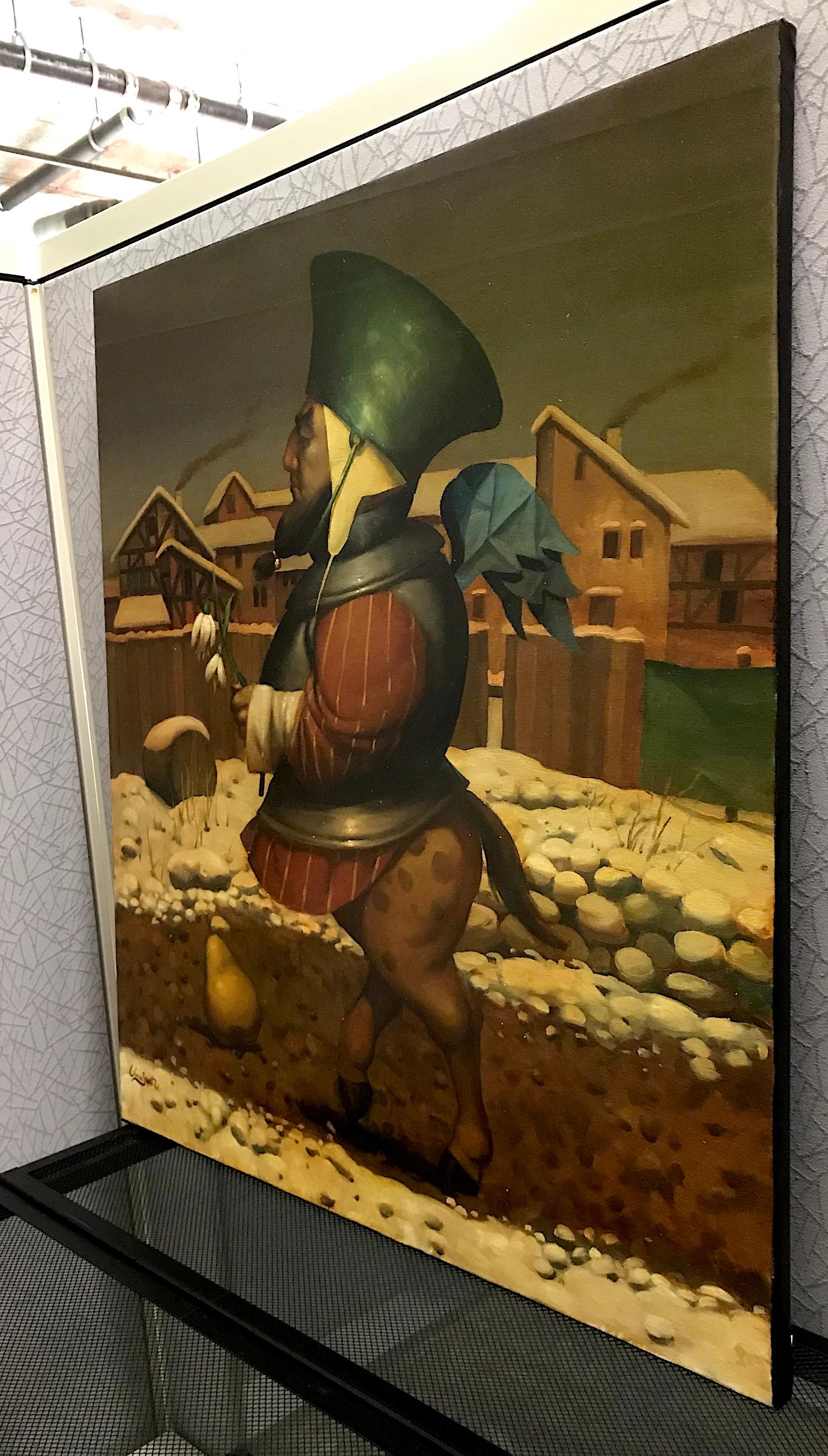 Rapsodia Winter Surrealismo Figurativo, Pintura al óleo original - Figurative Painting Marrón de Ashot Yan