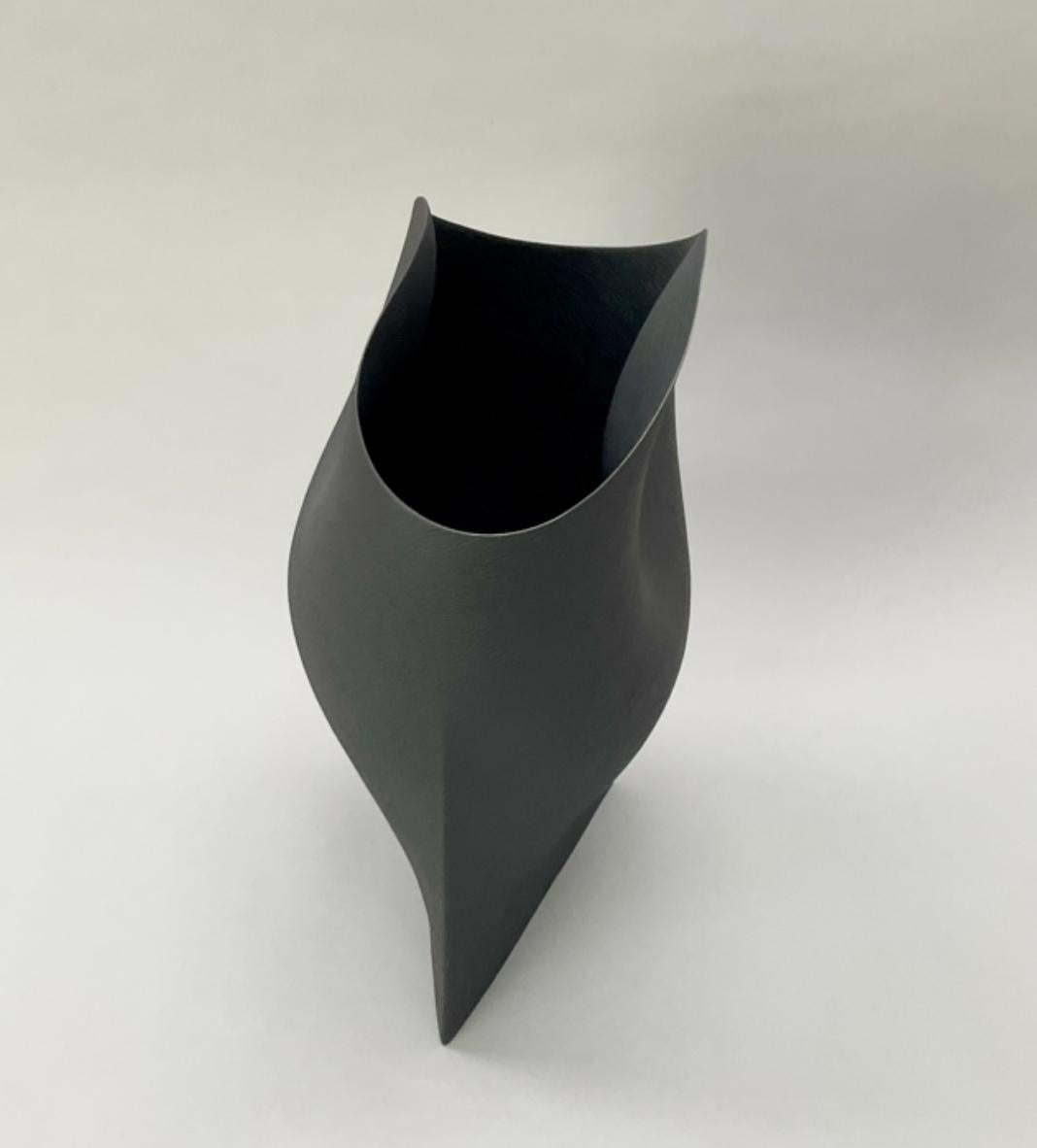 Large black undulating vessel with triangular base