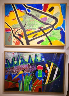 "Abstract Composition 9" Abstract Oil Painting 32" x 47" inch by Ashraf Zamzami