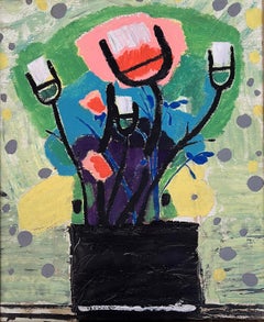 « Abstract Flowers IV », peinture à l'huile de 24" x 20" pouces par Ashraf Zamzami