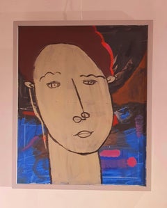 "Visage abstrait IV" Peinture à l'huile 24" x 20" pouces par Ashraf Zamzami