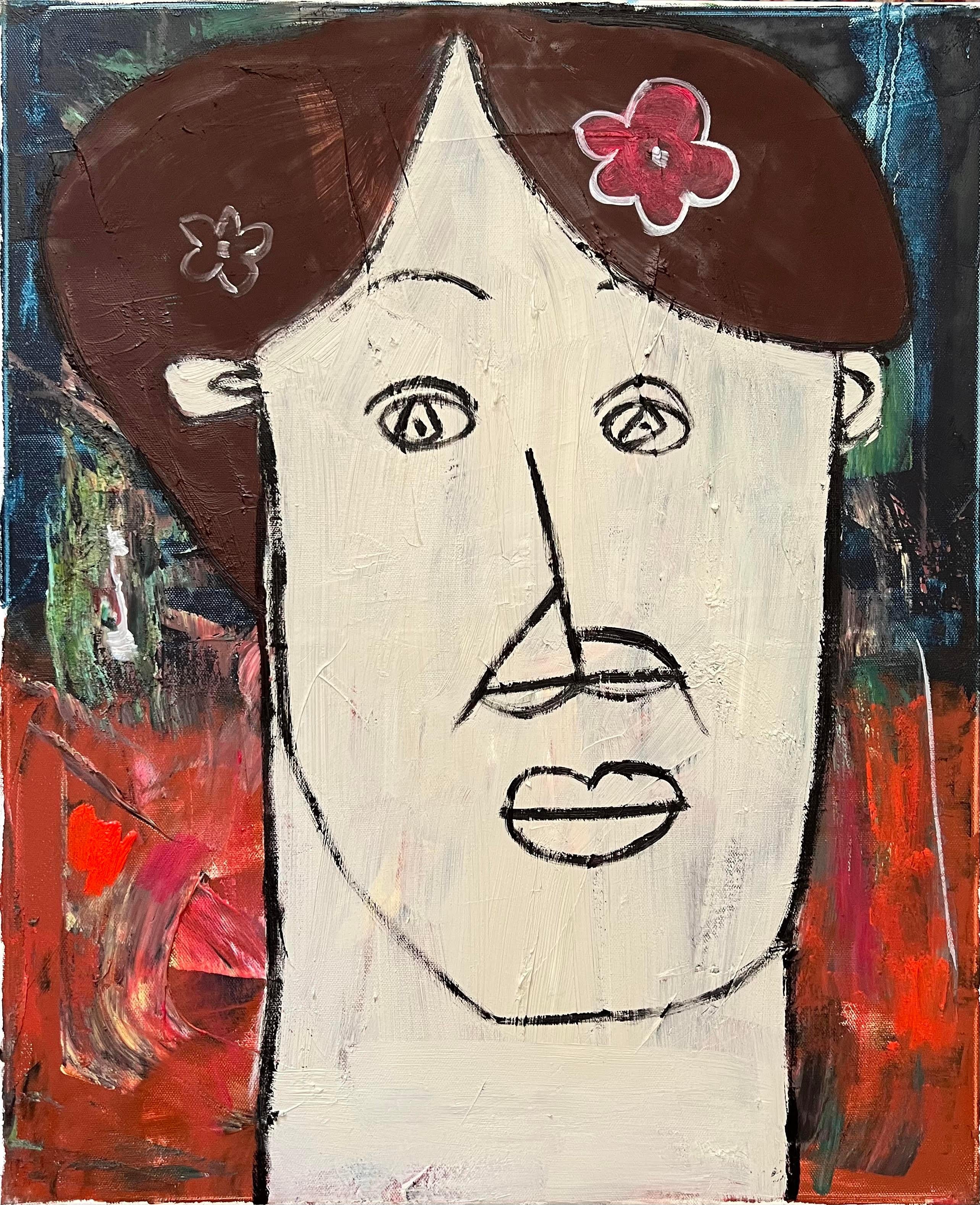 "Abstract Visage XII" Portrait Oil Painting 24" x 20" inch by Ashraf Zamzami