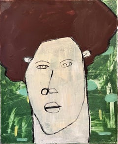 "Abstract Visage XIII" Ritratto a olio su tela 24" x 20" pollici di Ashraf Zamzami