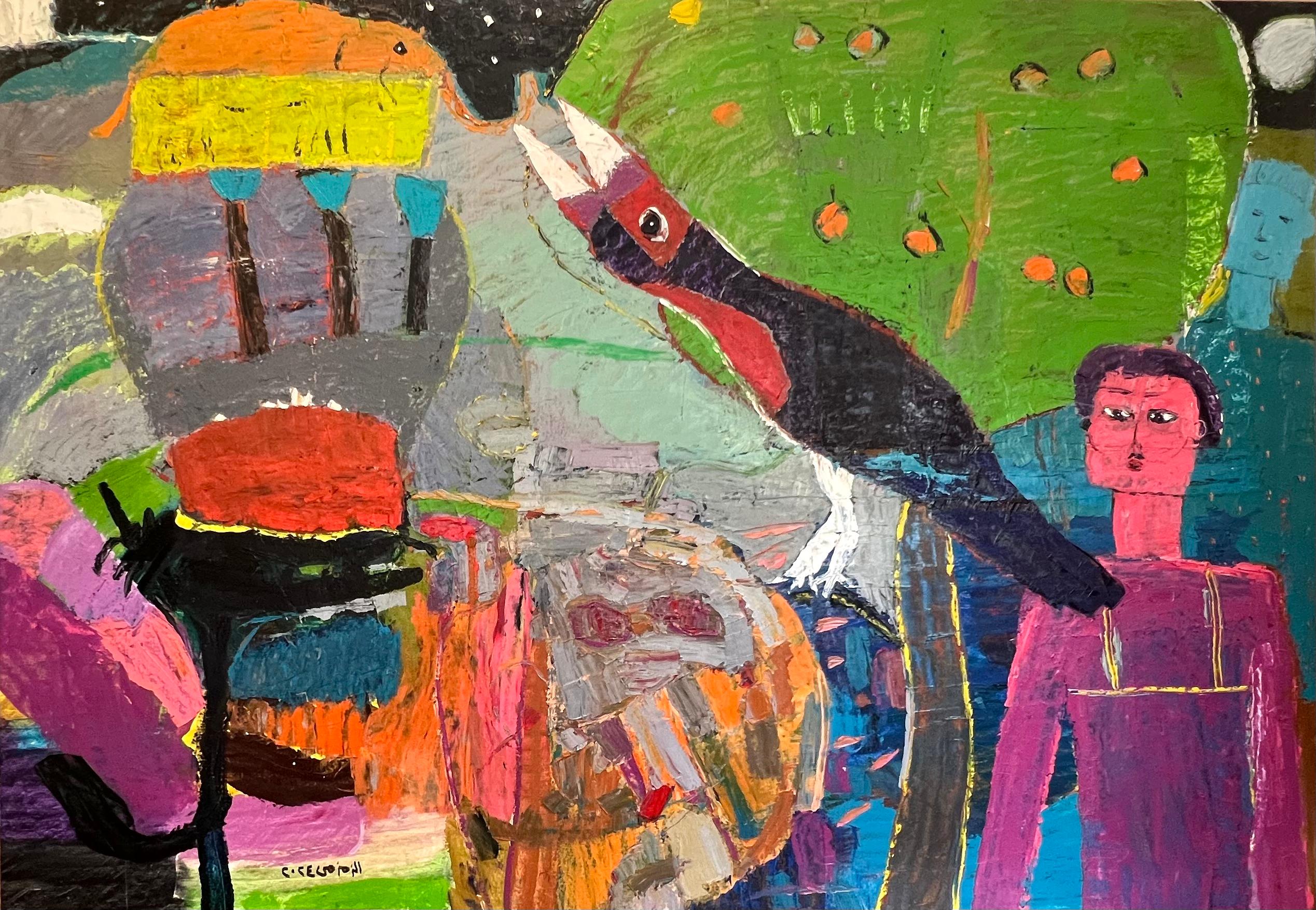 "Kakophonie" Figurative Ölgemälde 55" x 79" Zoll von Ashraf Zamzami