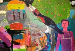 "Cacofonia" Pittura ad olio figurativa 55" x 79" pollici di Ashraf Zamzami