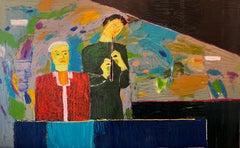 "Flutist with Friend" Figurative Oil Painting 59" x 95" inch by Ashraf Zamzami