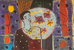 Peinture à l'huile abstraite 32" x 47" pouces de Ashraf Zamzami