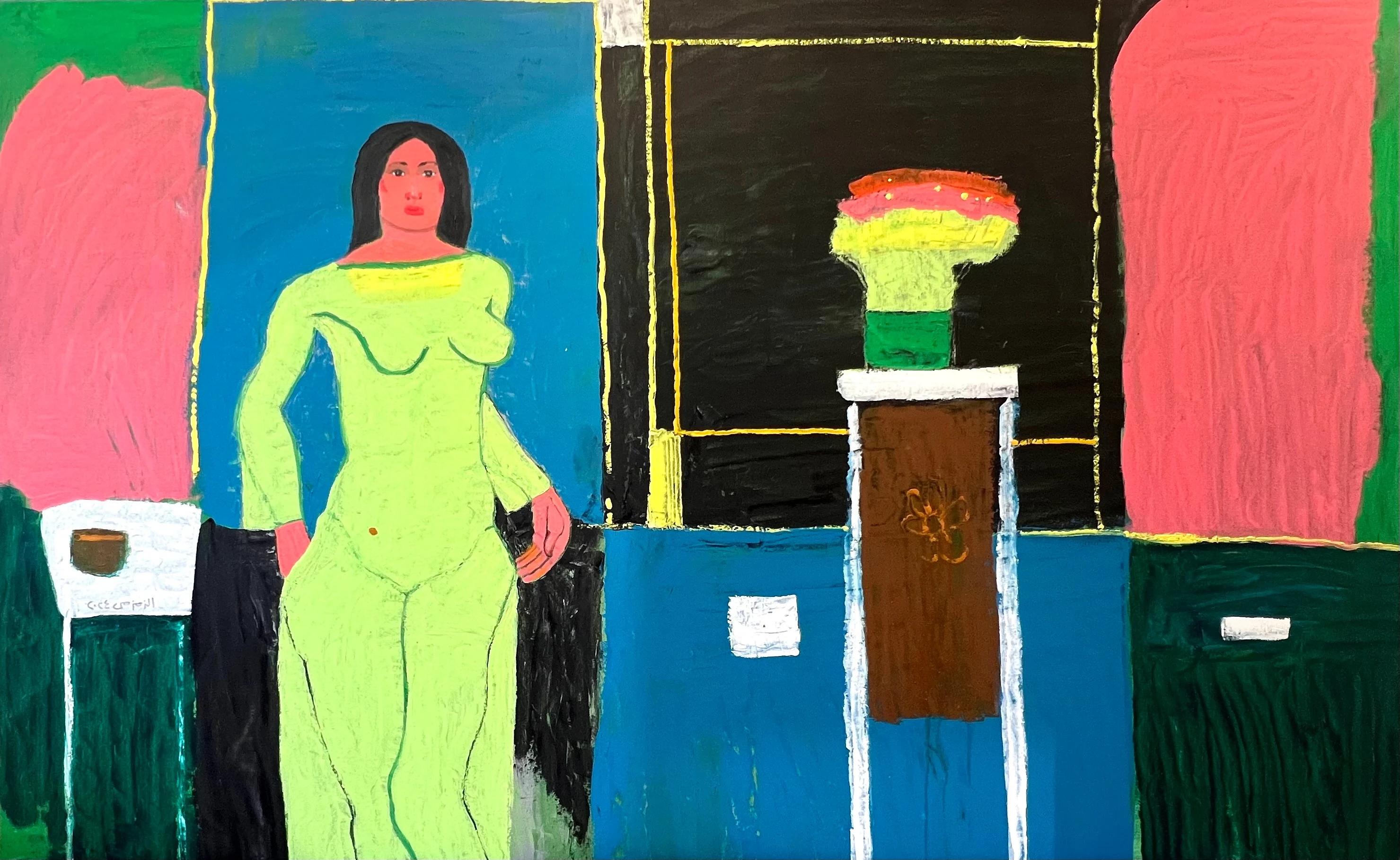 "Lady in Green" Figurative Oil Painting 59" x 95" inch by Ashraf Zamzami