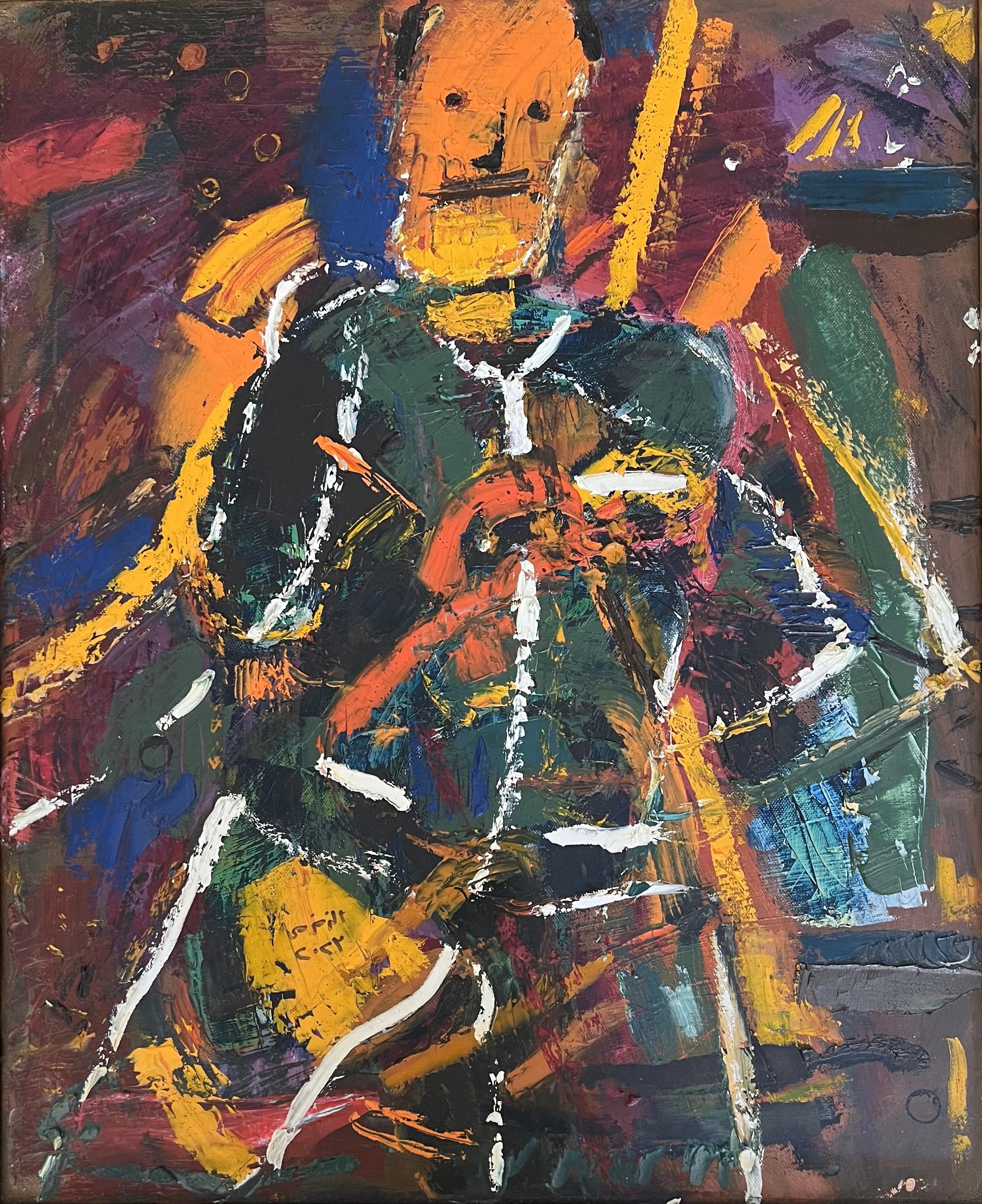 "Músico" Pintura al óleo abstracta 24" x 20" pulgadas por Ashraf Zamzami