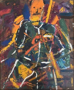 "Músico" Pintura al óleo abstracta 24" x 20" pulgadas por Ashraf Zamzami