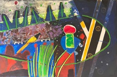 "Órbita I" Pintura al óleo abstracta 32" x 47" pulgadas por Ashraf Zamzami