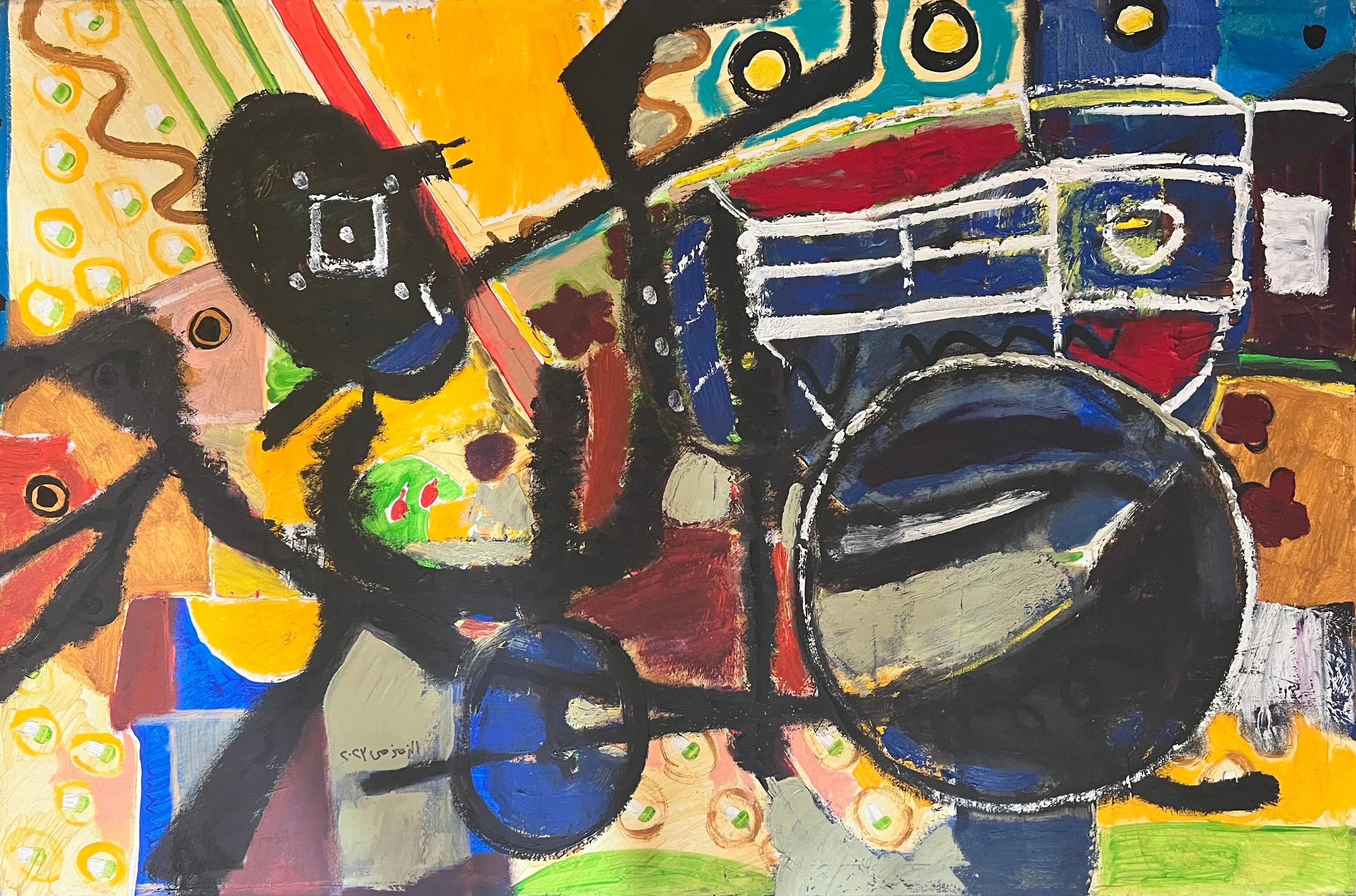 "Orbit II" Abstract Oil Painting 32" x 47" inch by Ashraf Zamzami

Ashraf El Zamzami was a graduate of the Academy of Fine Arts in Minya, and he fast made a name for himself in the local art scene in the mid-1990s with his palpably naive yet refined