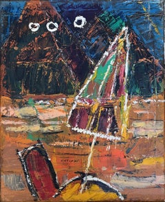 "Sombrilla" (ENMARCADO) Pintura al óleo abstracta 24" x 20" pulgadas por Ashraf Zamzami