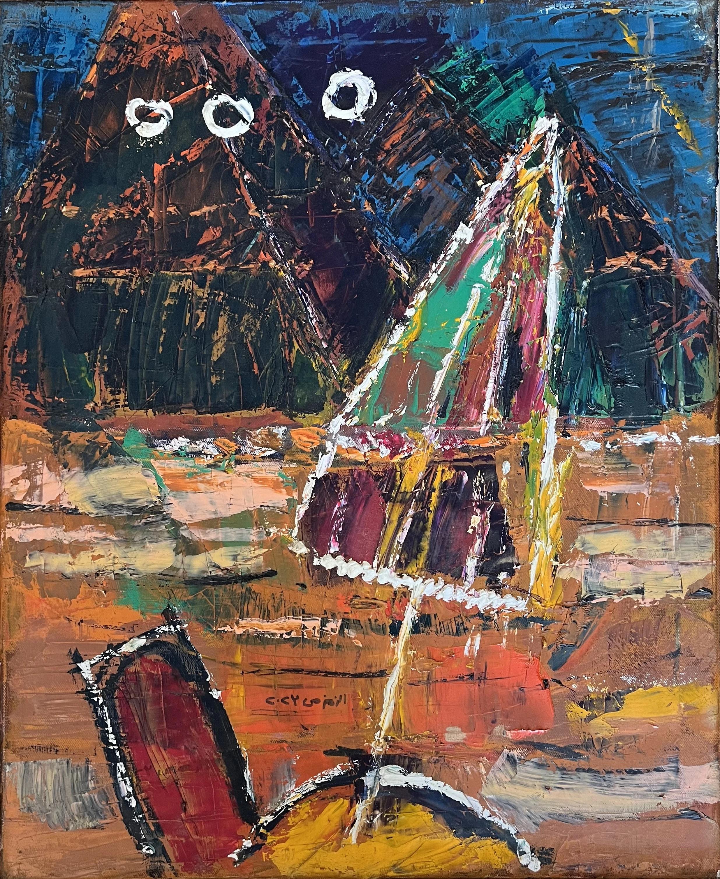 "Parasol" (FRAMED) Abstract Oil Painting 24" x 20" inch by Ashraf Zamzami