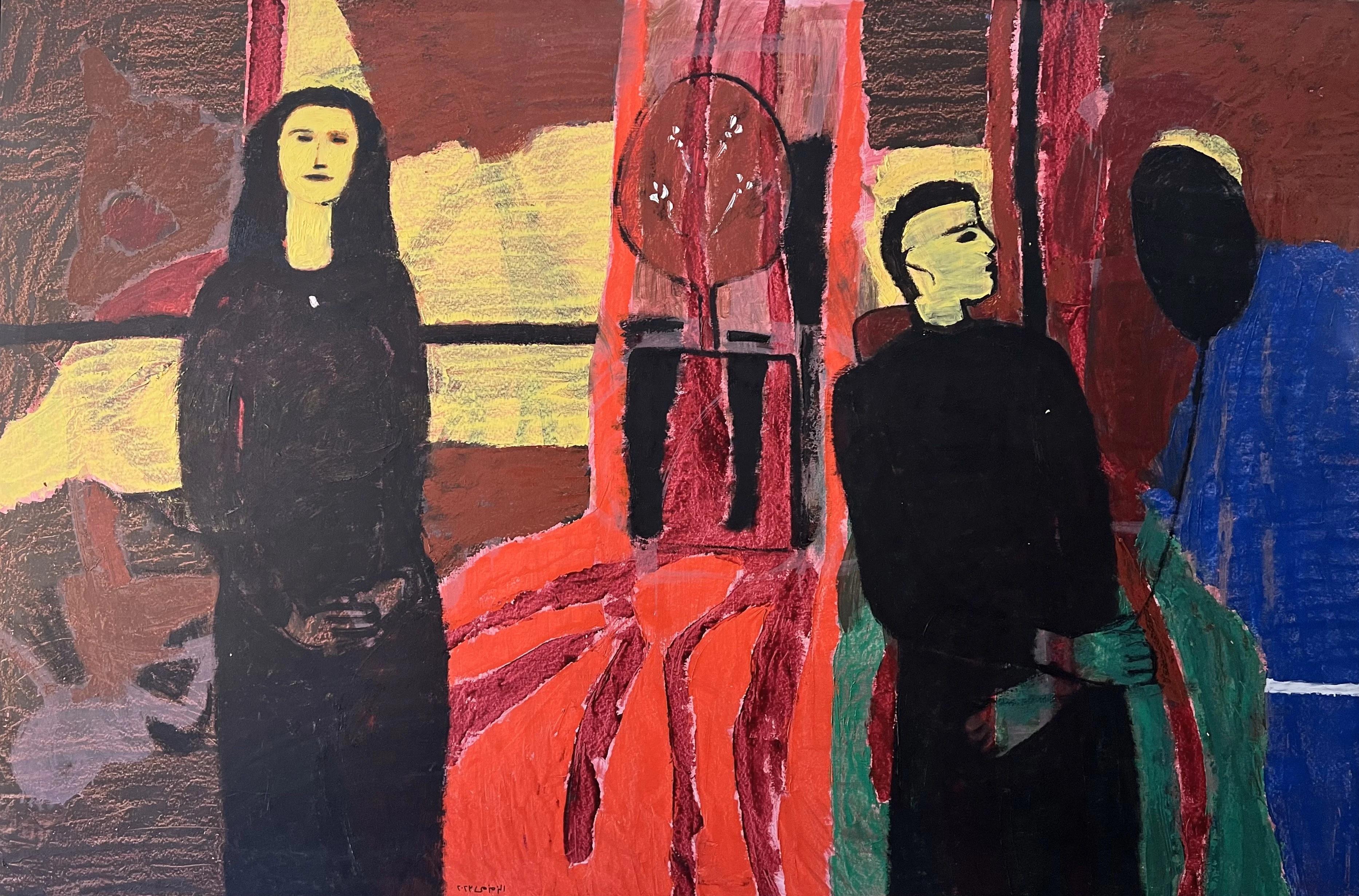 "Partnership" Abstract Oil Painting 54" x 81" inch by Ashraf Zamzami

Ashraf El Zamzami was a graduate of the Academy of Fine Arts in Minya, and he fast made a name for himself in the local art scene in the mid-1990s with his palpably naive yet