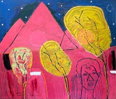 "Rosa Plateau" Figurative Ölgemälde 48" x 56" Zoll von Ashraf Zamzami